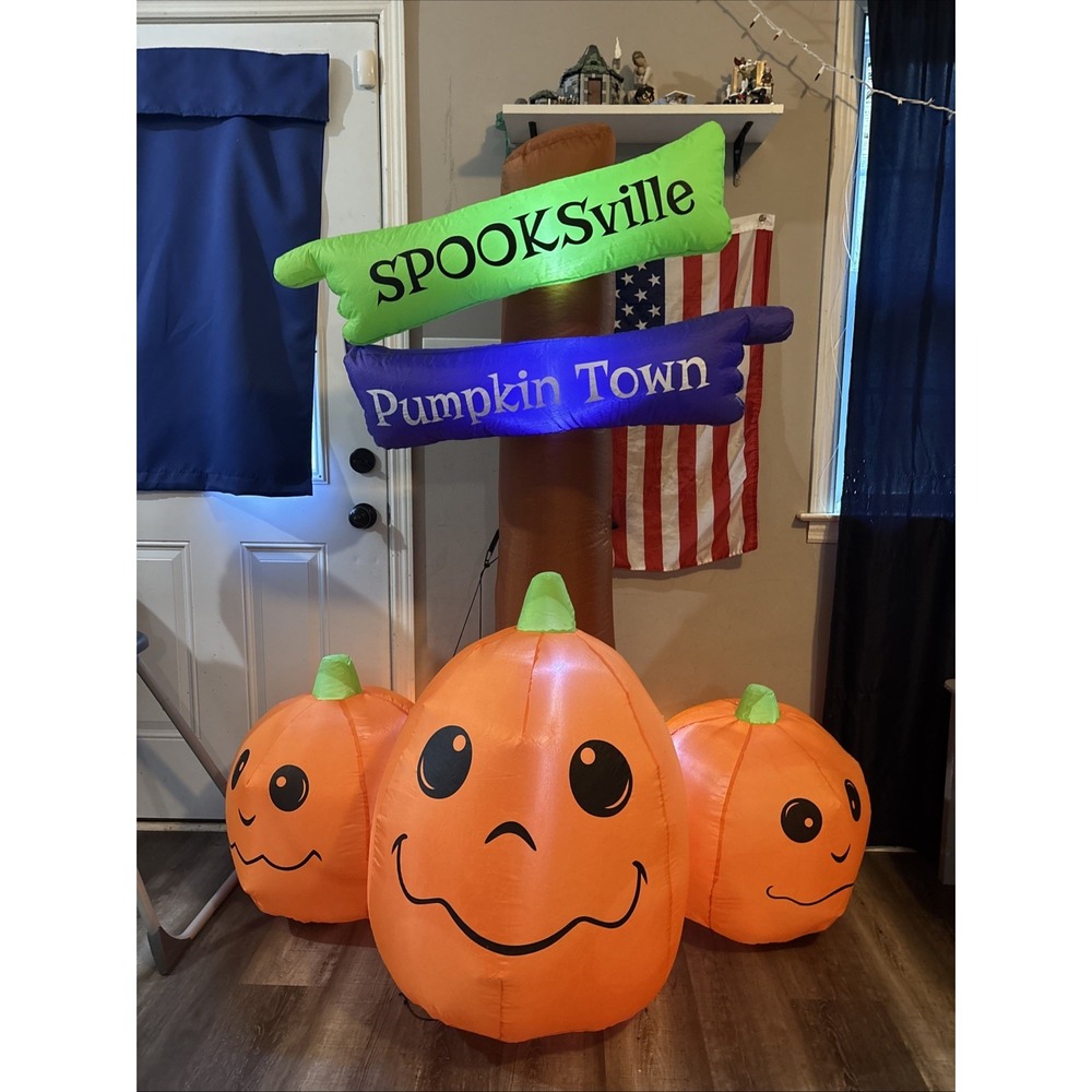 Gemmy 5.5ft Prototype Halloween Inflatable Pumpkin Trio Spooksville 226623